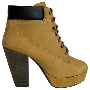 Steve Madden Shoes Women 7 Russty Heeled Lace Up Booties Leather Suede Tan Brown